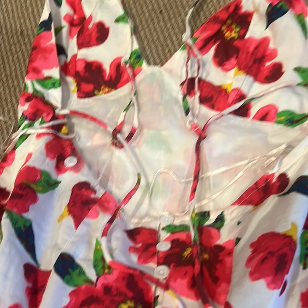 NWT FREE PEOPLE finder things Floral Red and White Midi Dress size small - Picture 14 of 15